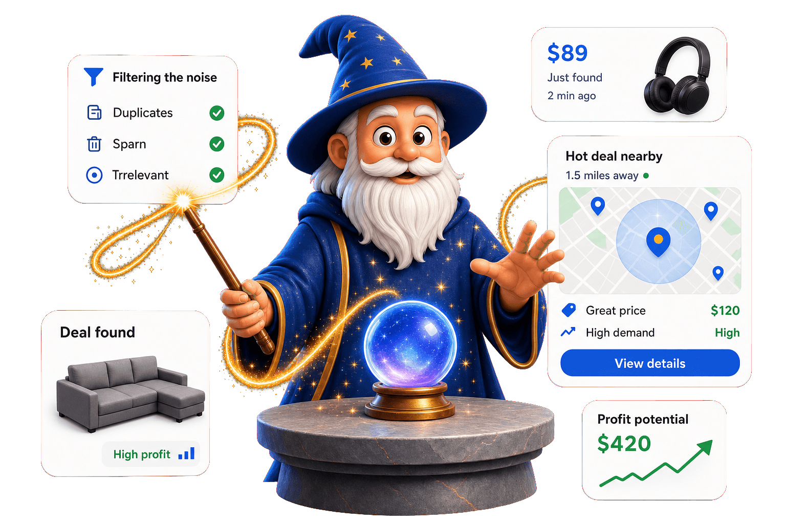Wizard analyzing marketplace deals